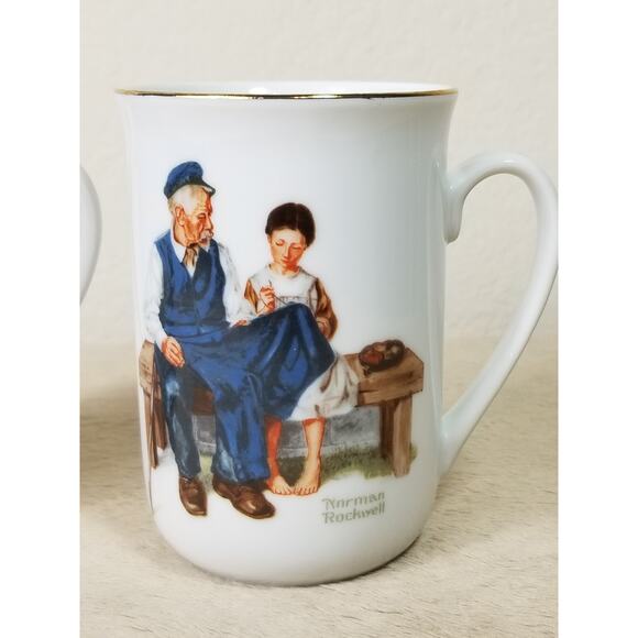 Norman Rockwell Coffee Mug Teacup 10oz Bedtime 4 1/4" The Lighthouse 1982 x2 - Picture 3 of 13